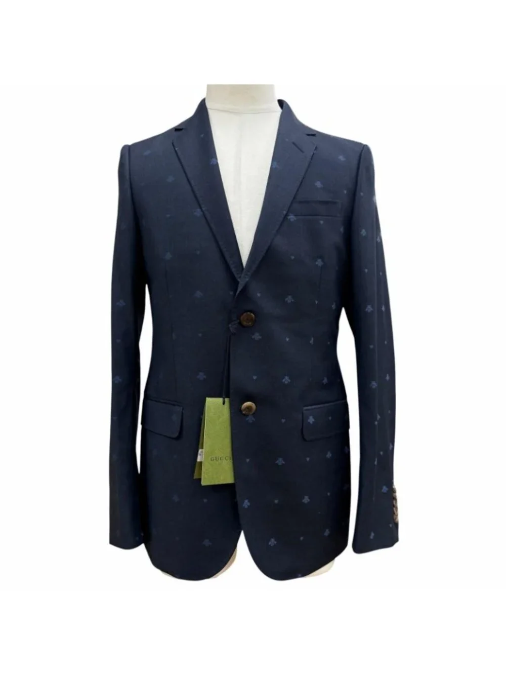 Gucci Wool 100% Bee Embroidery Logo Button Single Suit Set Navy 46